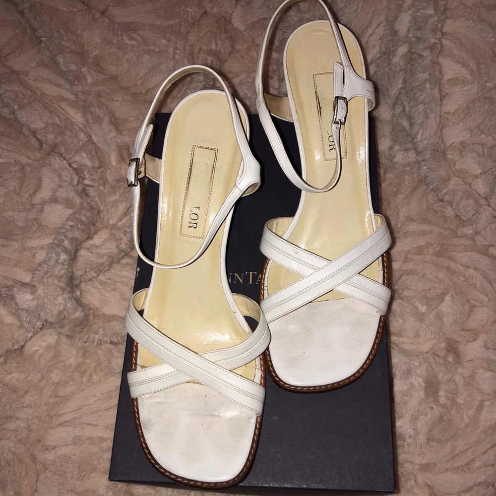 Ann Taylor White Leather Wedge Heel Sandals